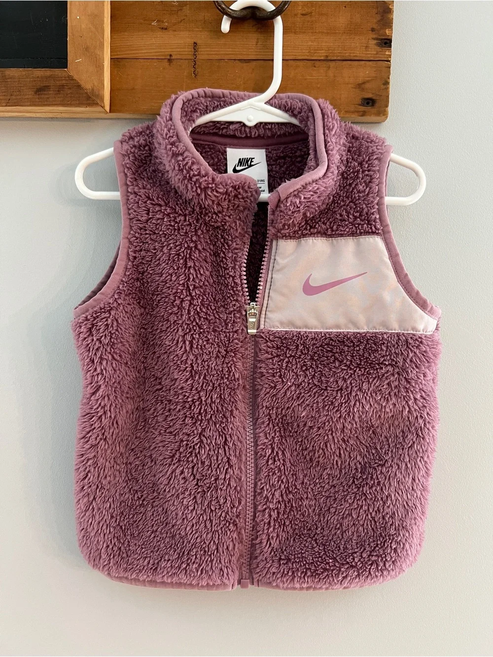 Nike Toddler Sherpa Fleece Vest Pink Purple Full Zip Swoosh 2T
